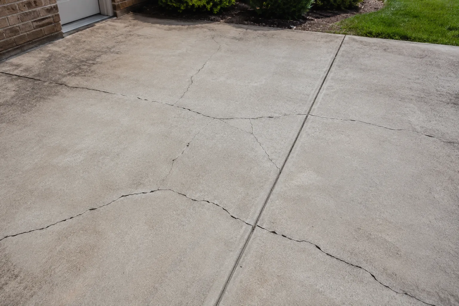 Crack beside a concrete control joint near a garage