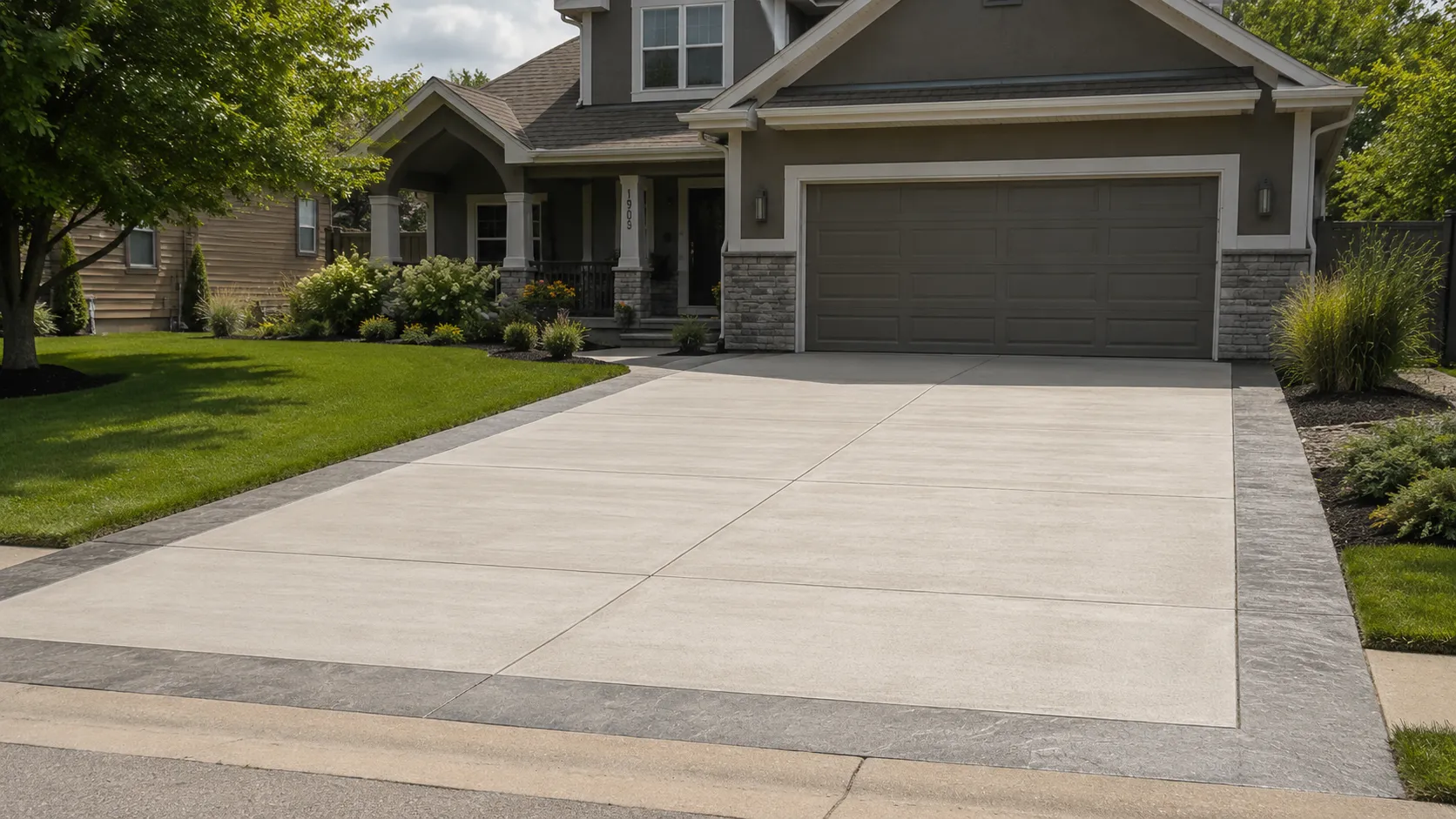 Concrete driveway with contrasting decorative border
