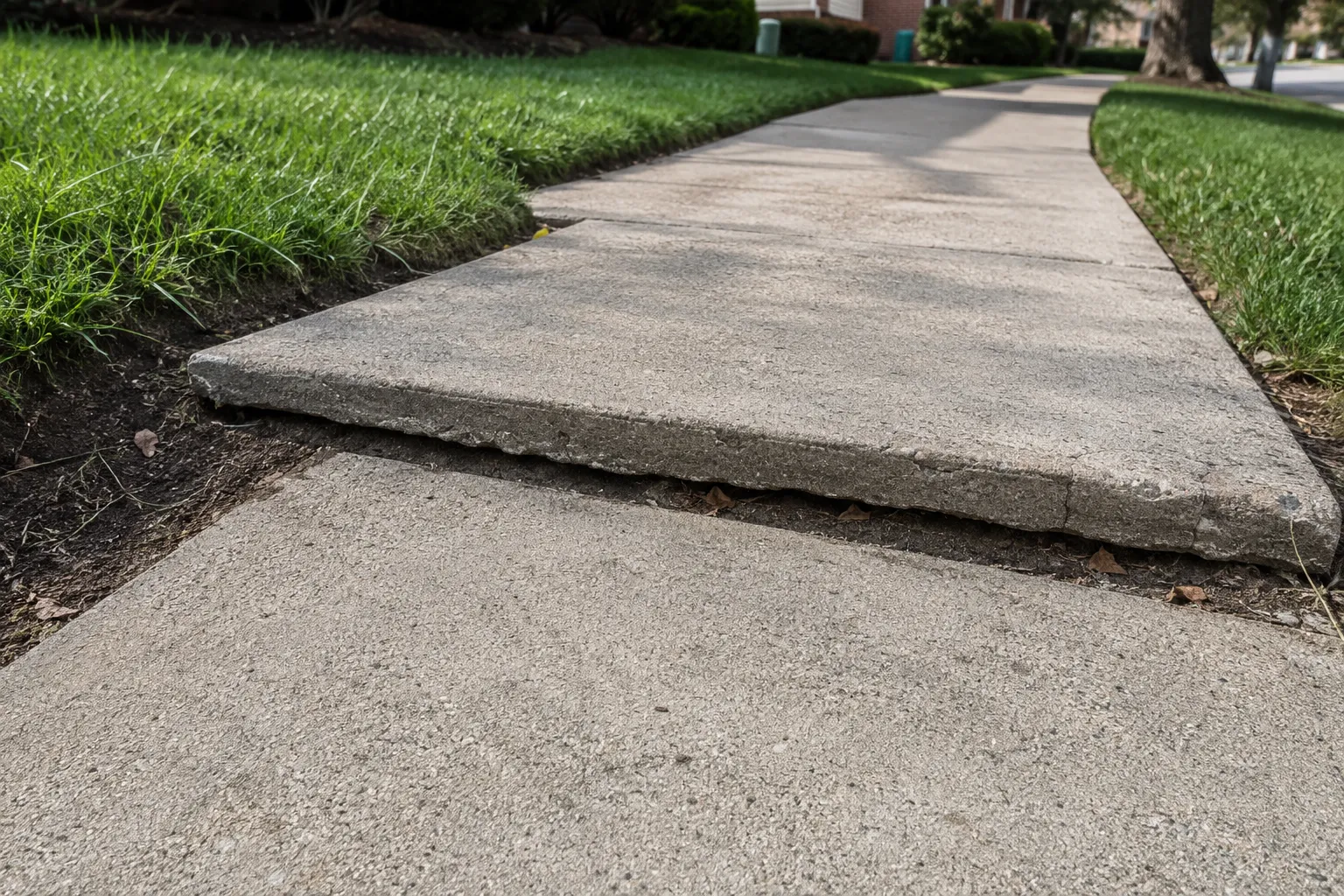 Uneven sidewalk panel with soil movement along the edge