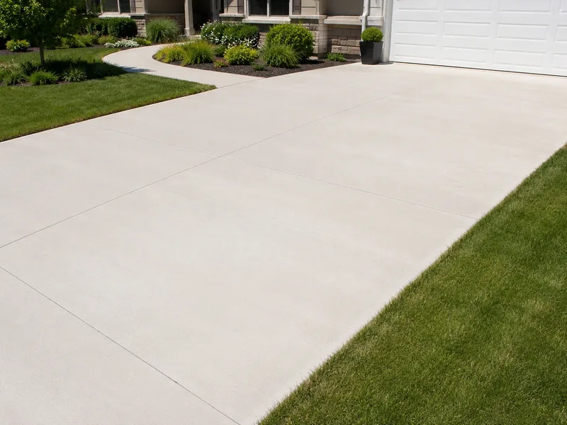 Residential driveway with an even concrete surface
