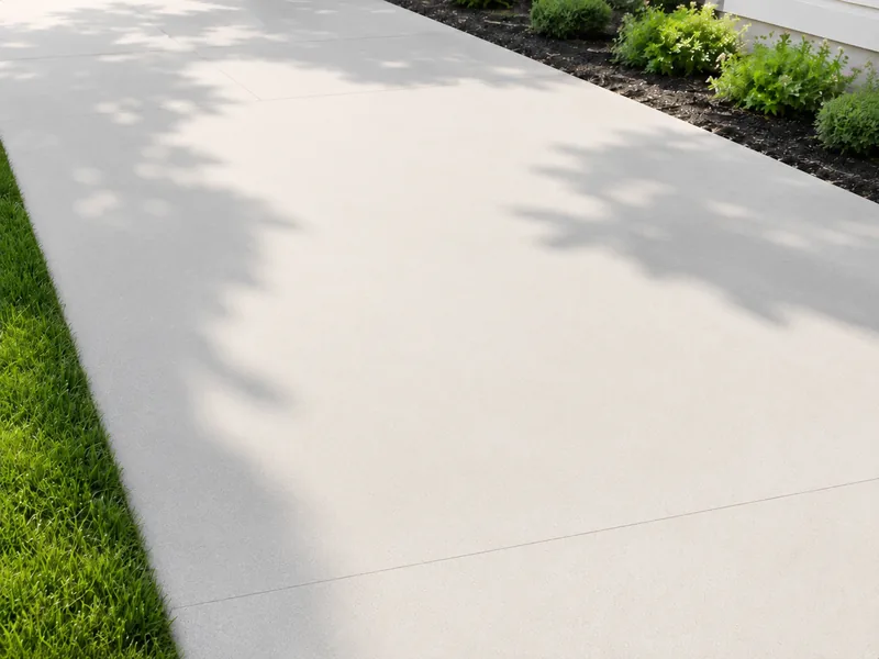 Level concrete sidewalk leading to a home entrance