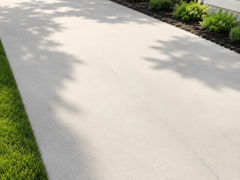 Sealed crack running across a concrete driveway
