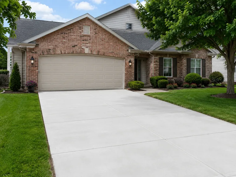 Concrete driveway leading to a residential garage